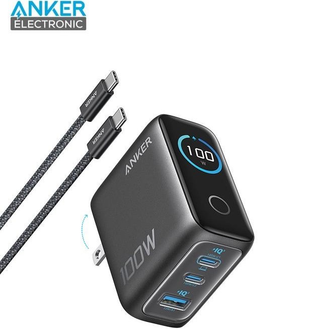 شارژر دیواری انکر مدل B121B ظرفیت ۱۰۰ وات با ۳ پورت
